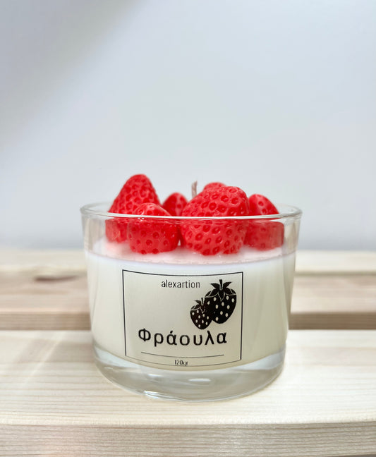 Strawberry                              Φυτικό κερί σόγιας 120gr σε γυάλινο ποτήρι